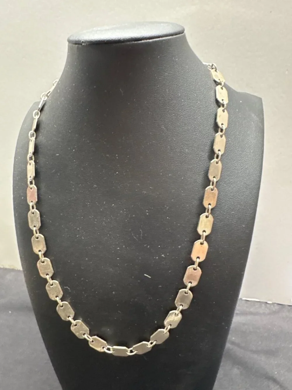 Vintage Industural Link Silver-Tone Rectangular Necklace Made In Japan 17 Inches